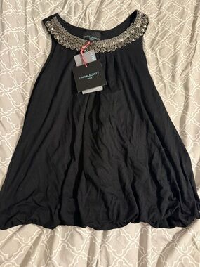 Cynthia Rowley Black Beaded Necklace-Detail Petite Top